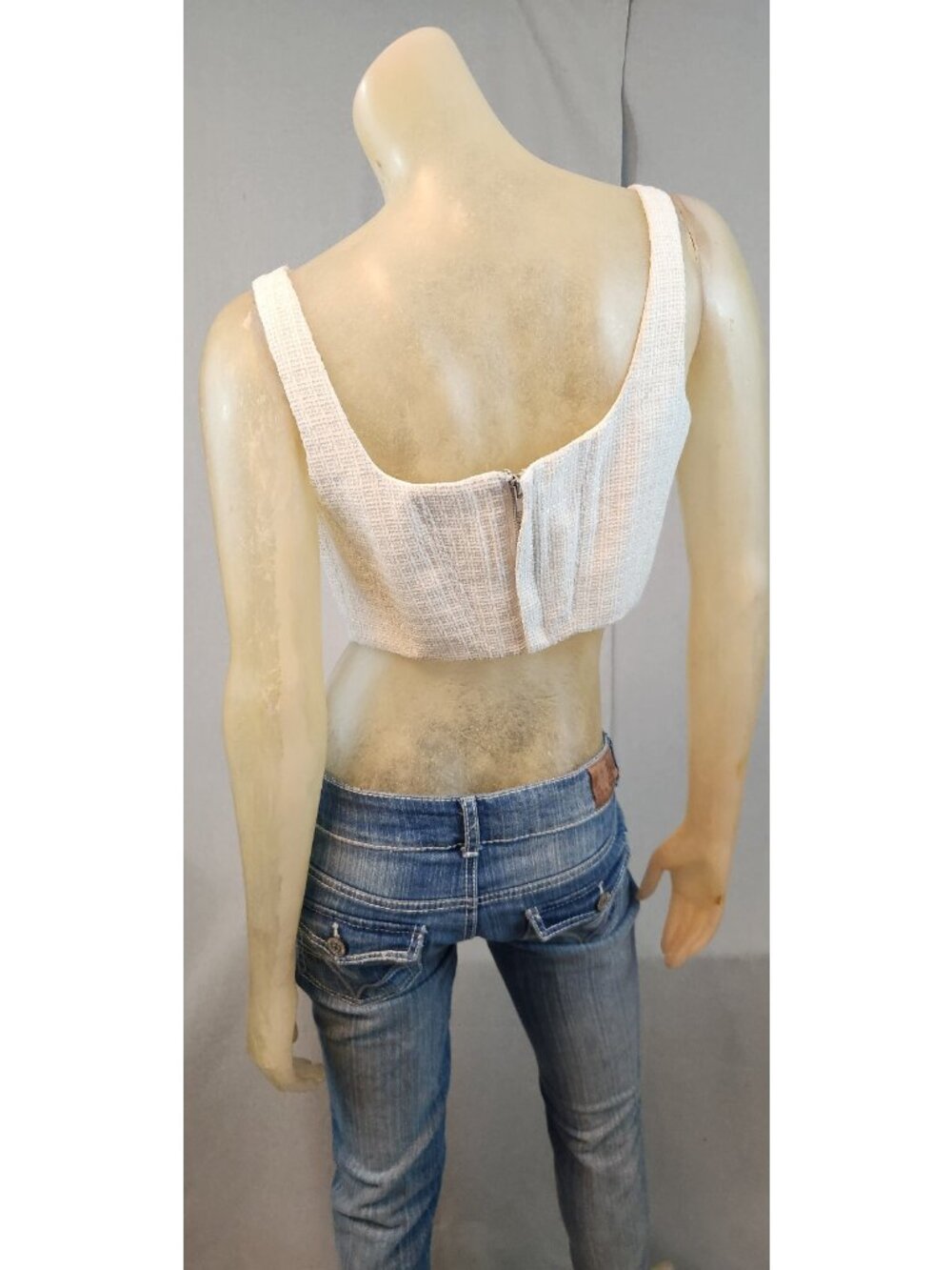 Altar'D State Ivory Cropped Beaded Tank Top Cami Camisole LARGE Womens NEW - Picture 4 of 7